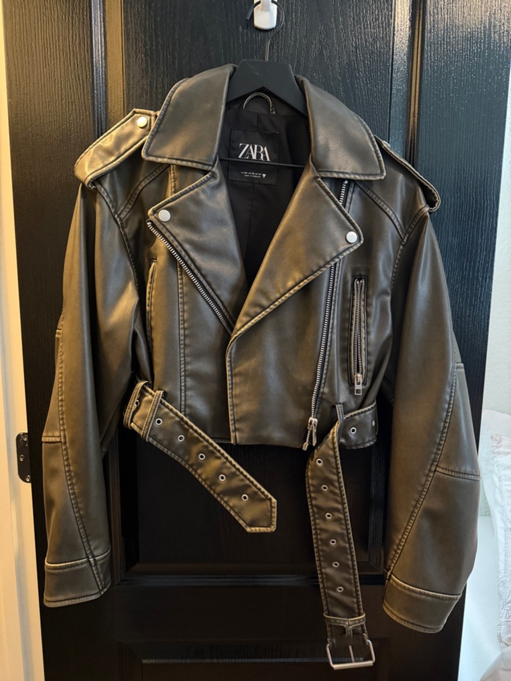 NWOT ZARA FAUX LEATHER JACKET - CHARCOAL XS